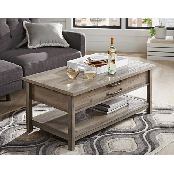 Better Homes & Gardens modern farmhouse lift-top coffee table in Rustic Gray
