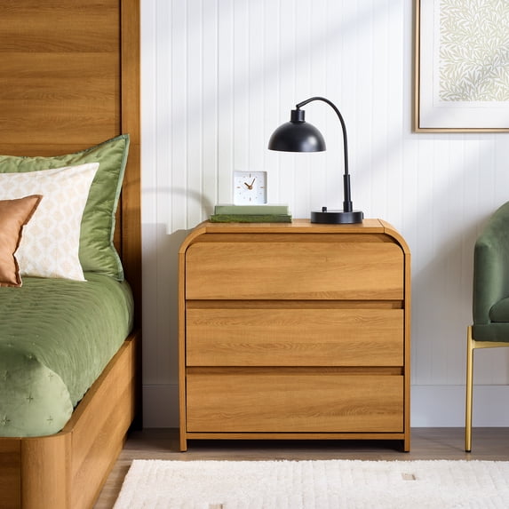 Pair of Better Homes & Gardens Juliet three-drawer nightstands in Light Honey with USB ports