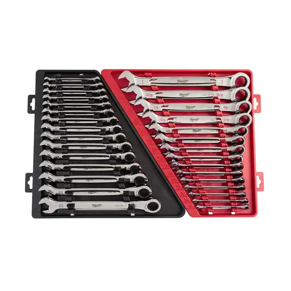 Milwaukee 30-piece SAE and metric combination ratcheting wrench mechanics tool set
