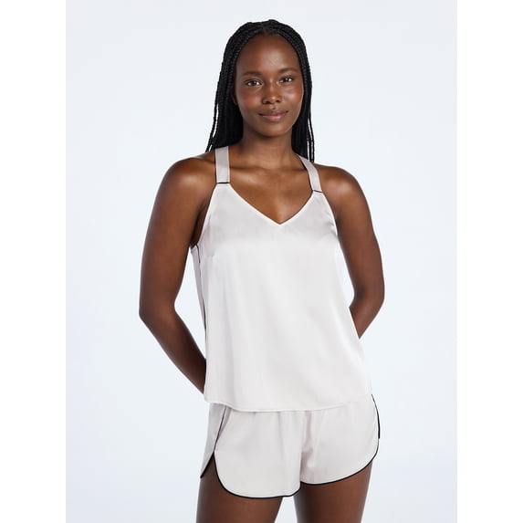 Joyspun stretch satin cami and shorts pajama set in Champagne Mist