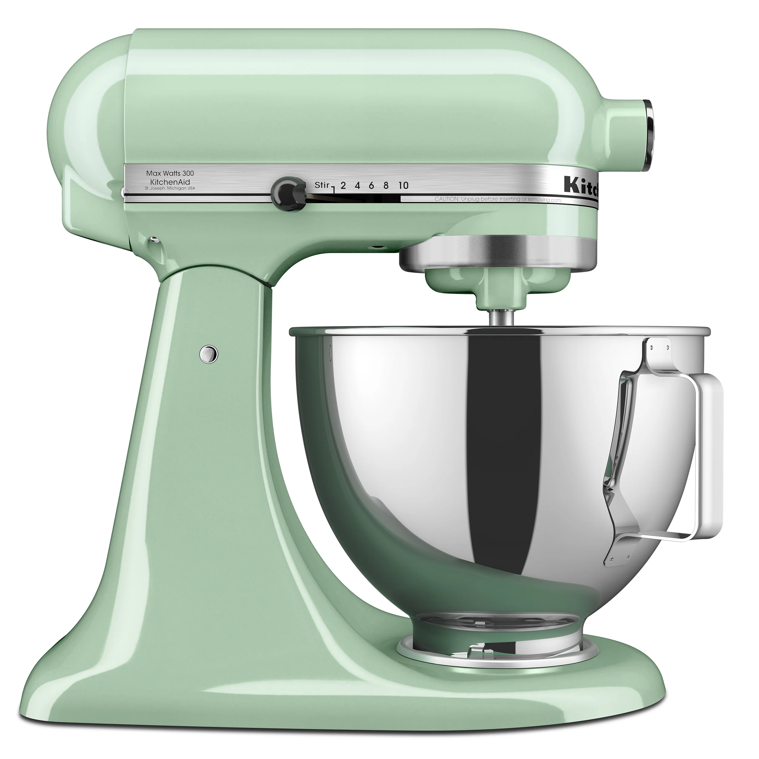 KitchenAid Deluxe Series 4.5-quart tilt-head stand mixer in Pistachio with stainless steel bowl
