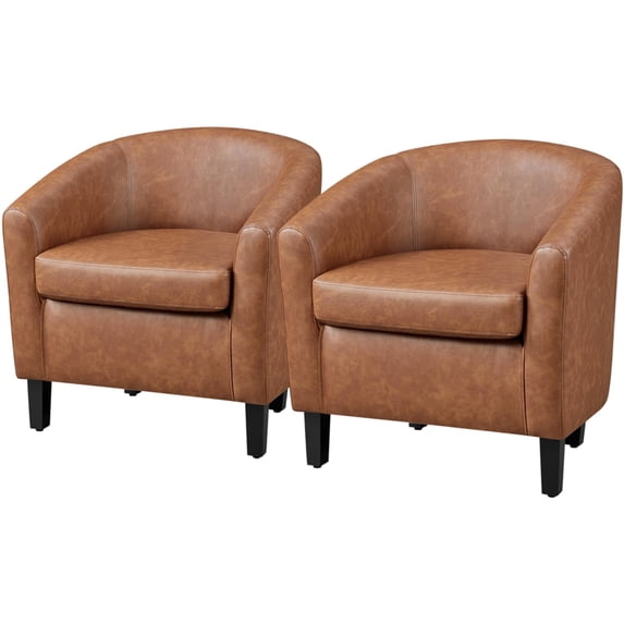 Set of two Renwick faux leather barrel accent chairs in Brown